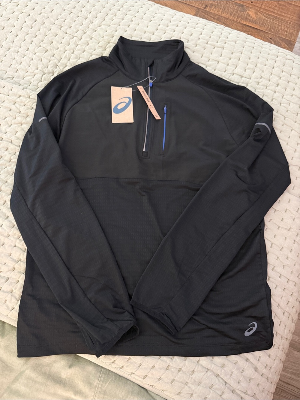 Asics Black Men's Performance Quarter-Zip Jacket with Blue Zip Accent